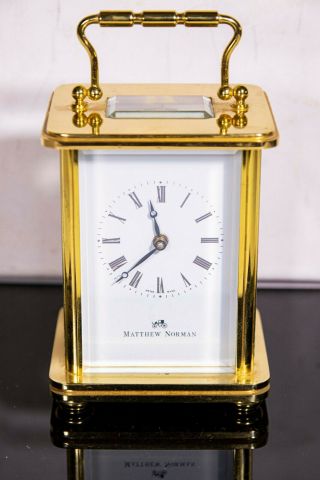 Vintage Gilt / Brass Swiss Made Mechanical Carriage Clock By Matthew Norman