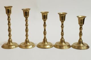 Set Of 5 Vintage Graduated Brass Candlesticks