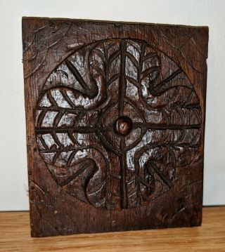 16th Century English Tudor Carved Oak Flower Boss Panel