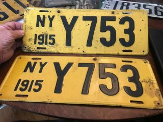 1915 York Ny License Plate Pair Tag Antique Automobile Horseless Carriage
