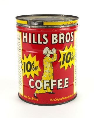 Hills Bros Coffee 2 Lb Tin With Key Wind Lid,  Vintage C.  1950 