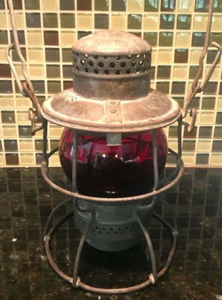 Vintage Adlake Kerosene Nyc Railroad Lantern - Red Globe
