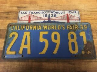 1939 San Francisco World’s Fair Topper California World’s Fair 39 License Plate