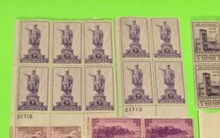 Vintage US Postage - (22) Blocks of 3 Cent Stamps - Various Themes - See Desc 2