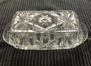 Vintage Mid Century Clear Pressed Glass Usa 1/4 Lb Covered Butter Dish