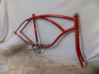 1966 Schwinn Typhoon Bicycle Frame,  Forks,  Cranks Corvette Red Vintage 26 S7 66