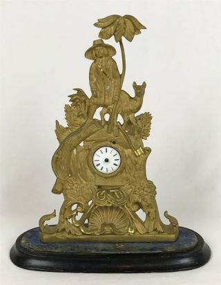 Antique 19th C French Ormolu Gold Gilt Bronze Robinson Crusoe Figural Clock