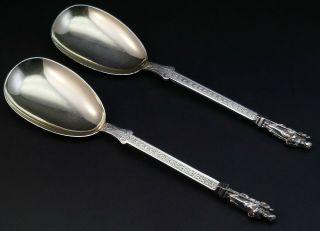 C1893,  Pair Antique 19thc Victorian Solid Silver Gilt Apostle Serving Spoons