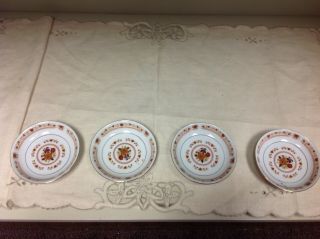 Vtg Cathay Xiamen China,  Set Of 4 Small Sauce Dishes,  Brown Flowers Rim