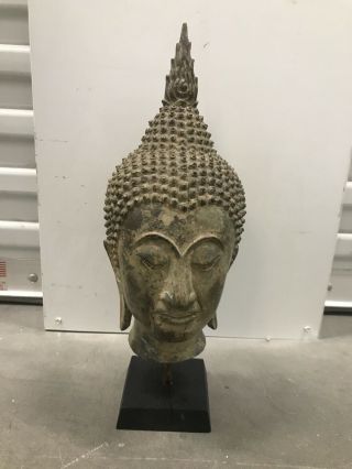 Antique Thai Bronze Buddha Head Sculpture Work Of Art Estate Find Nr