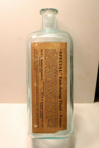Early Rare Antique Embalming Bottle Poison With Label O.  K.  Buckhout Kalamazoo Mi