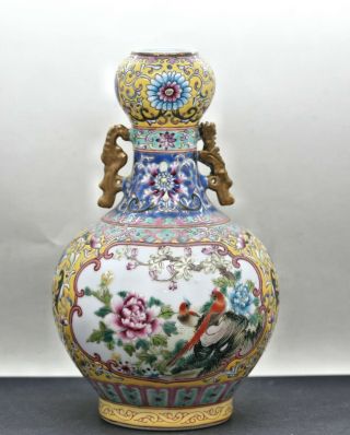 Magnificent Antique Chinese Imperial Yellow Hand Painted Porcelain Vase C1900s