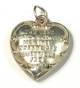 Antique Victorian Sterling Silver Mizpah Puffy Heart Collectible Charm Pendant