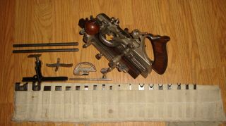 Antique Stanley 45 Combination Plane W/ 19 Cutters,  Attachments Tool