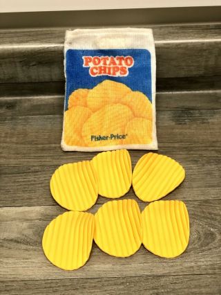 Vintage Fisher Price Play Food Potato Chips & Bag Pretend Food Kitchen 1987 2109
