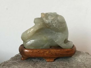 Antique Chinese Celadon Jade Figure Of A Recumbant Dog