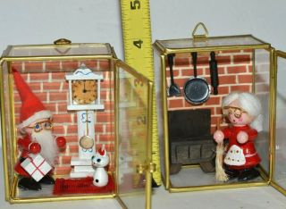 Santa Mrs Claus Vintage Glass Christmas Decoration Shadow Box Set Home Scenes