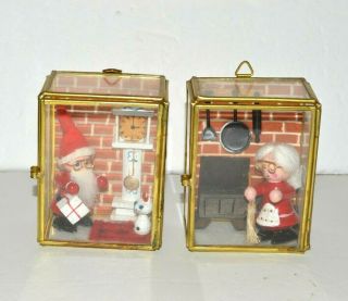 Santa Mrs Claus Vintage Glass Christmas Decoration Shadow Box Set Home Scenes 2