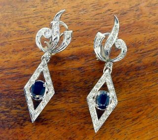 Vintage Palladium Art Deco Antique Sapphire Diamond Chandelier Earrings E