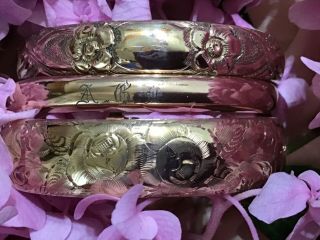Victorian Rose&yellow Gold Filled Engraved Repousse Bangle Set