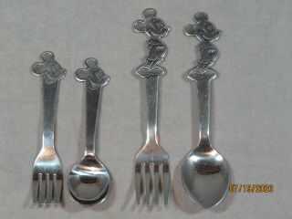 (4) Vintage Bonny Mickey Mouse Youth & Baby Spoons & Forks Japan Disney