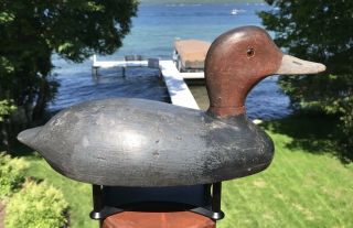 Vintage Early Chris Smith Redhead Drake Duck Decoy Hollow Great Form Michigan