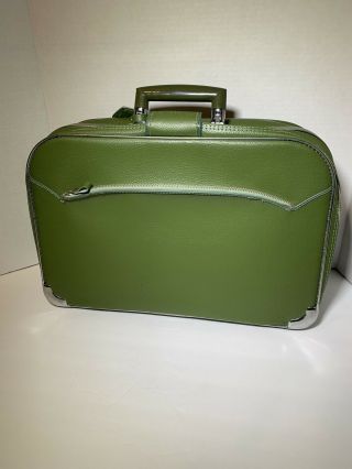 Vintage Vinyl Suitcase Small Olive Green Soft Sided Carry - On 1960s 17x12