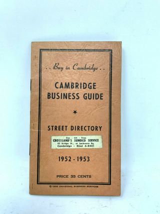 Vintage 1952 - 53 Cambridge Mass Business Guide Book And Street Directory