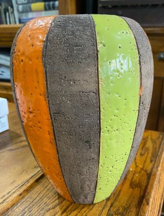 Bitossi Italy Ceramic Pottery Aldo Londi Brown Orange Art Vase Signed Pot Mod