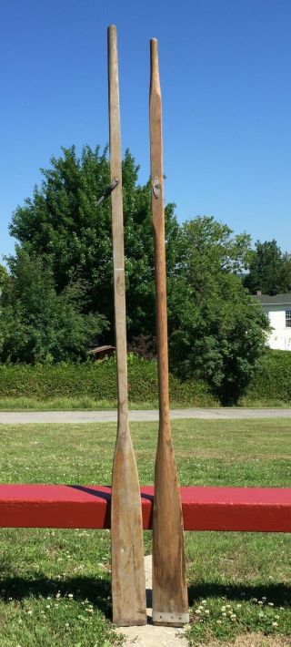2 Vintage Wooden Oars 84 ",  82 " Natural Wood Paddles Boat Great Decor