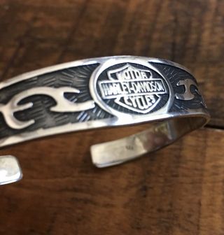 Harley Davidson Bracelet Cuff Bar & Shield Scroll.  925 Sterling Silver