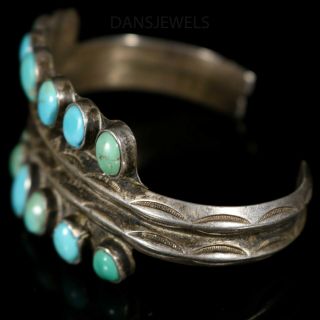 Antique NAVAJO Natural Green TURQUOISE Coin Silver FRED HARVEY Cuff BRACELET 3