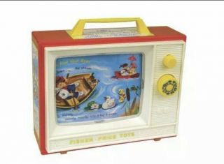 Vintage Fisher Price Toys Giant Screen Music Box Tv 2 Tunes & 2 Picture Stories