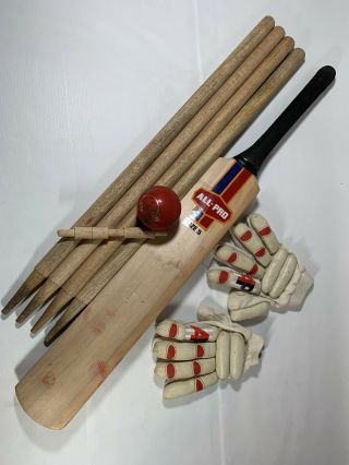 Vintage Cricket Bat Ball Stumps Bails All Pro
