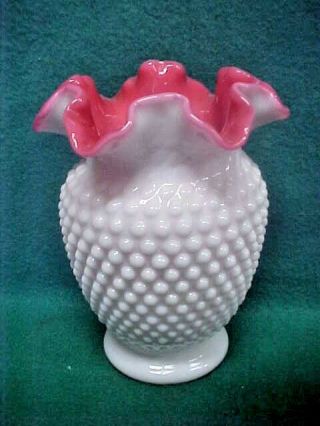 Vintage Fenton Peach Blow Hobnail Milk Glass Vase