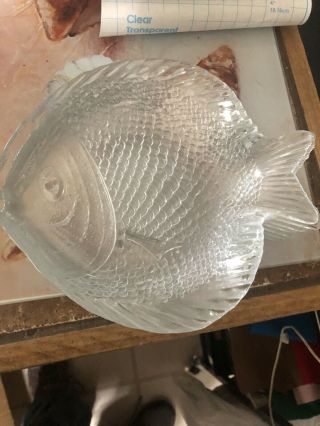 7 Vintage Fish Shaped Pasabahce Marine Clear Glass Embossed Plate Dish Turkey