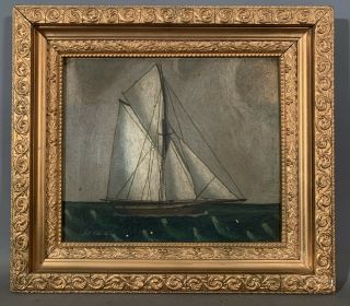 Ca.  1910 Antique Nautical Old Sailing Ship Maritime Folk Art Seascape Painting