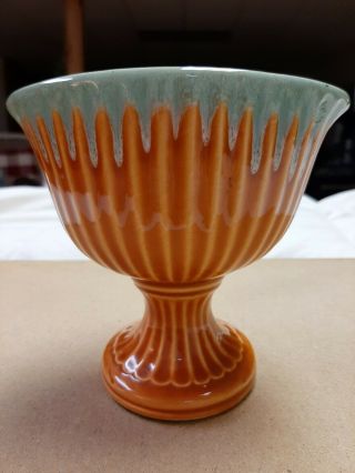 Vintage Hull Pottery Drip Glaze Dish Bowl Planter Compote On Pedestal
