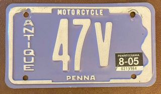 Pennsylvania 2005 Antique Motorcycle License Plate Quality 47v