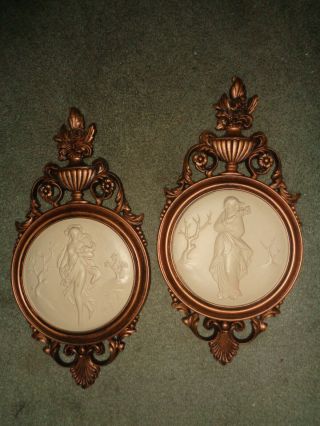 2 Vintage Coppercraft Guild Cameo Decorative Wall Hanging Plaques