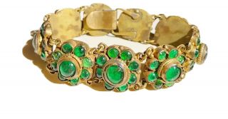 Antique Jewelry Late Victorian Early 1900s Green Glass Gripoix Brass Bracelet