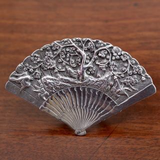 A Chinese Silver Menu Or Place Name Holder,  By Wang Hing,  C.  1890.  7cm Wide.
