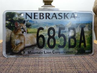 2017 Nebraska License Plate - Mountain Lion Conservation -