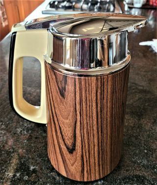 Vintage Faux Wood & Chrome Coffee Carafe Tiger Coffee Thermos Vacuum Flask