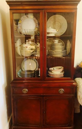 Early 20th Century,  Cherry Wood,  China Cabinet.  Glassed In Display Shelves,