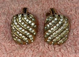 Vintage Signed Christian Dior Pave Ice Rhinestone Clip On Earrings