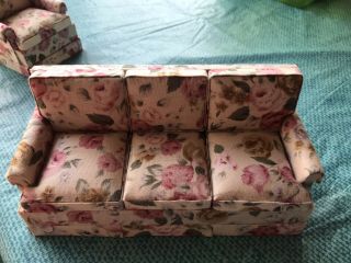 Dollhouse Miniatures Vintage Floral Couch And Chair