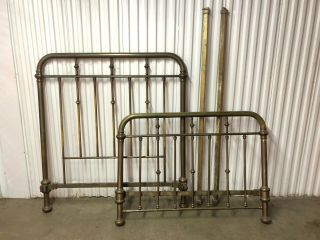 Early 20th Century Solid Brass And Cast Iron Full Size Bed Frame