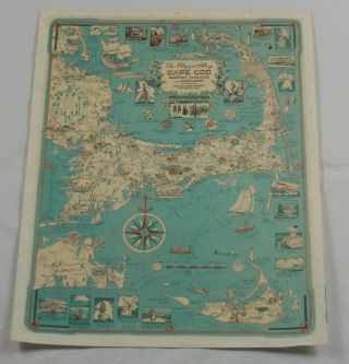 Vintage Atlantic Card Co.  Pilgrims Map Of Cape Cod Martha 