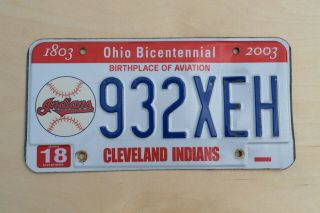 Cleveland Indians Ohio License Plate; 932xeh; Mlb; Note: Dent Near Xe